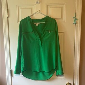 Michael Kors Green Long Sleeve Blouse with Mandarin Collar